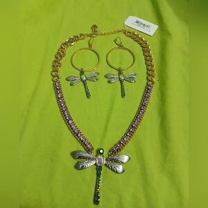 Betsey Johnson Dragon Fly Necklace and Earring Set